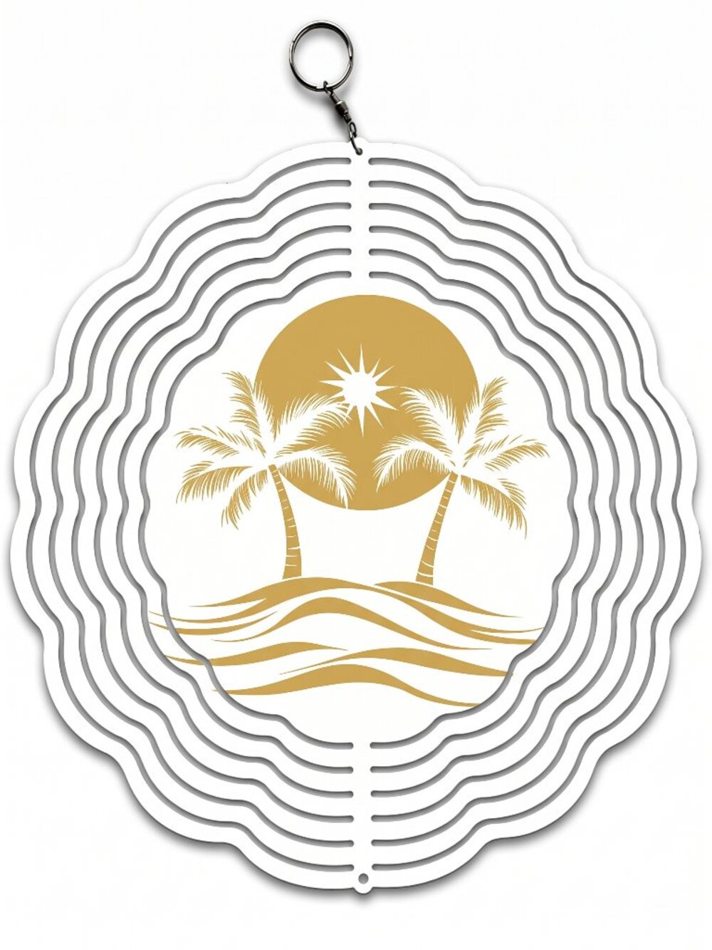 10" Tropical Palm Tree Kinetic Wind Spinner - White Metal Hanging Yard Decor